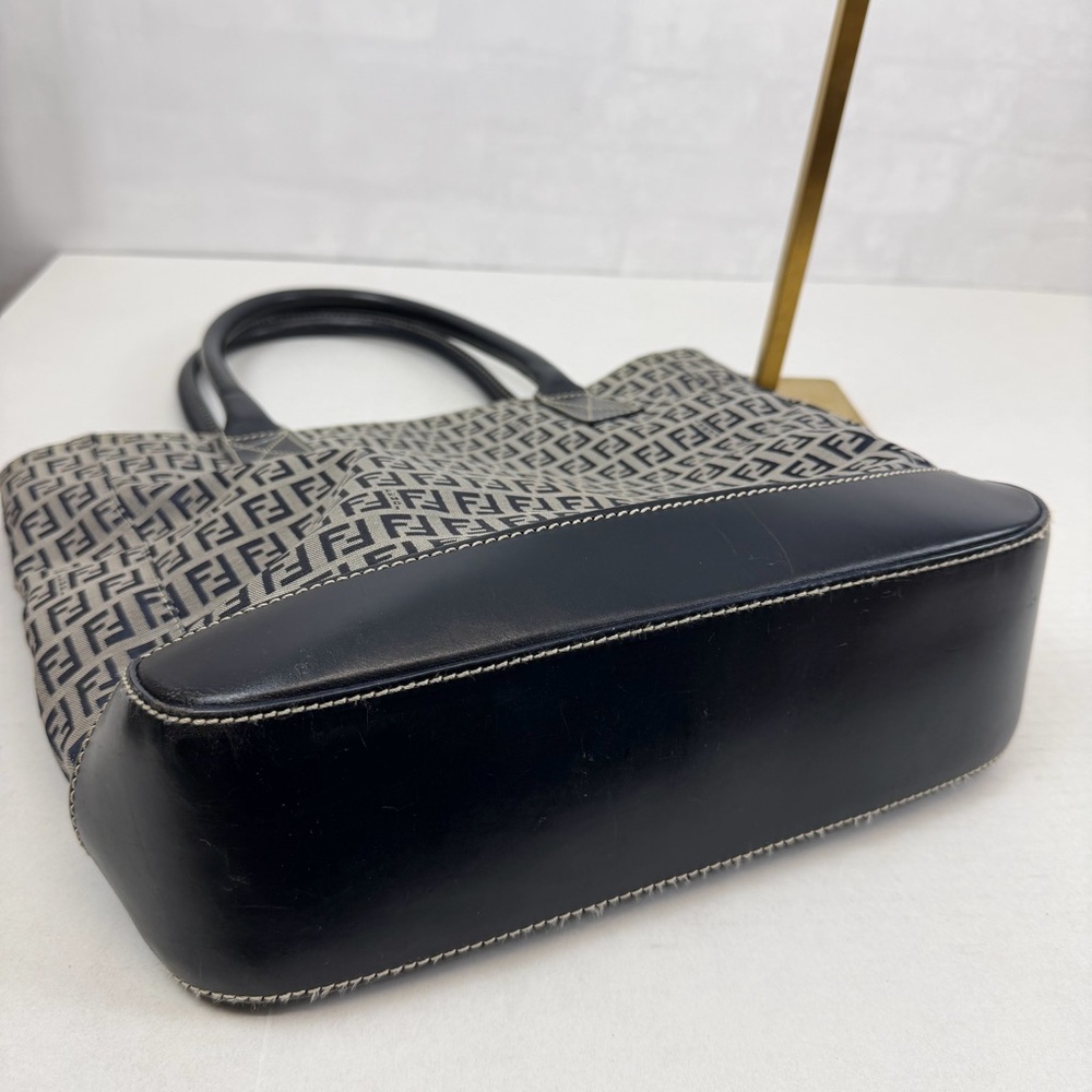 Fendi Zucca Canvas Tote Bag with Leather Trim Navy & Gray‎ - Picture 6 of 12